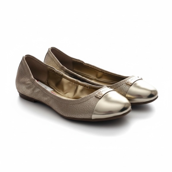 Coach Darsi Dusted Suede Mirror Metallic Gold Flats - Picture 2 of 5